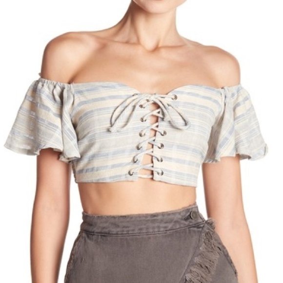 Mustard Seed lace-up, off the shoulder crop top - Picture 1 of 3